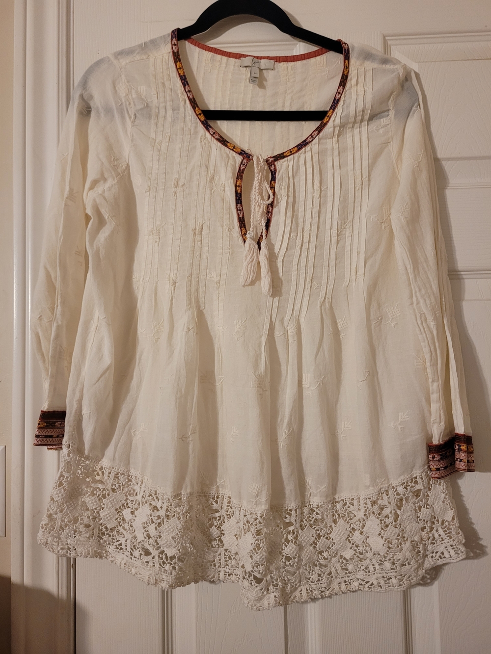 Joie Cream Lace-Trim Peasant Tunic Top - Picture 2 of 6